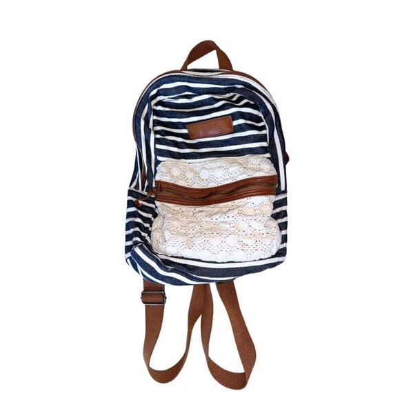 American Eagle Outfitters Handbags - American Eagle Striped Backpack Navy White Brown Lace